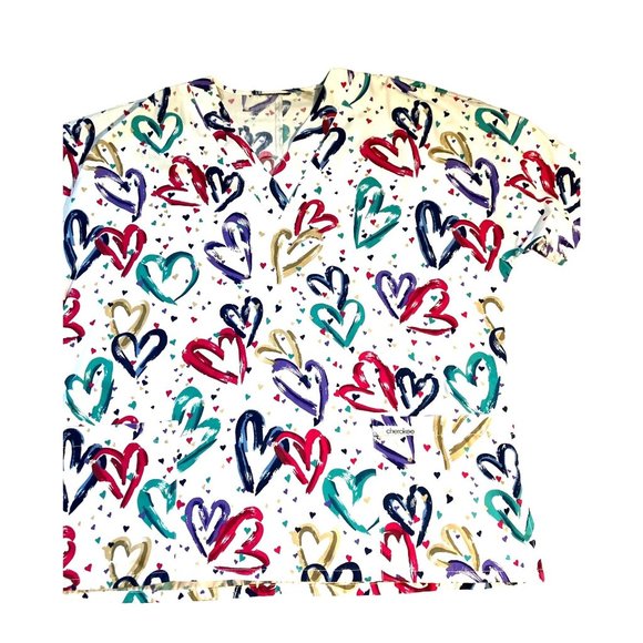 Cherokee Heartbeat Print V-Neck Scrub Top - Picture 8 of 10